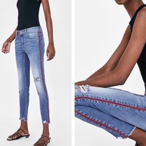 Zara jeans w red stripe